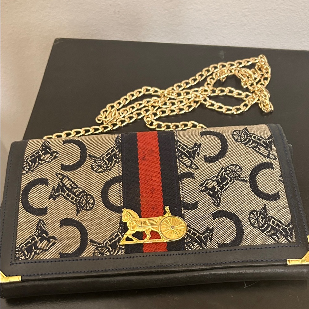 Celine Vintage Canvas Clutch with Horse and Carriage Print - Picture 9 of 14